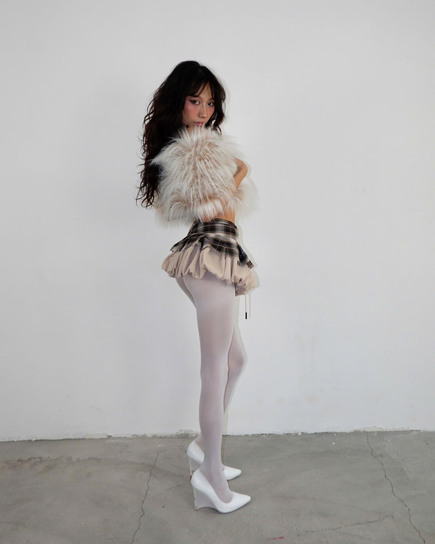 CHEQUER BUBBLE MINI SKIRT (WOMEN)