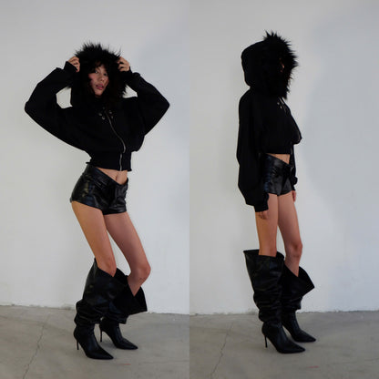 FF CROPPED BLACK HOODIE ZIP