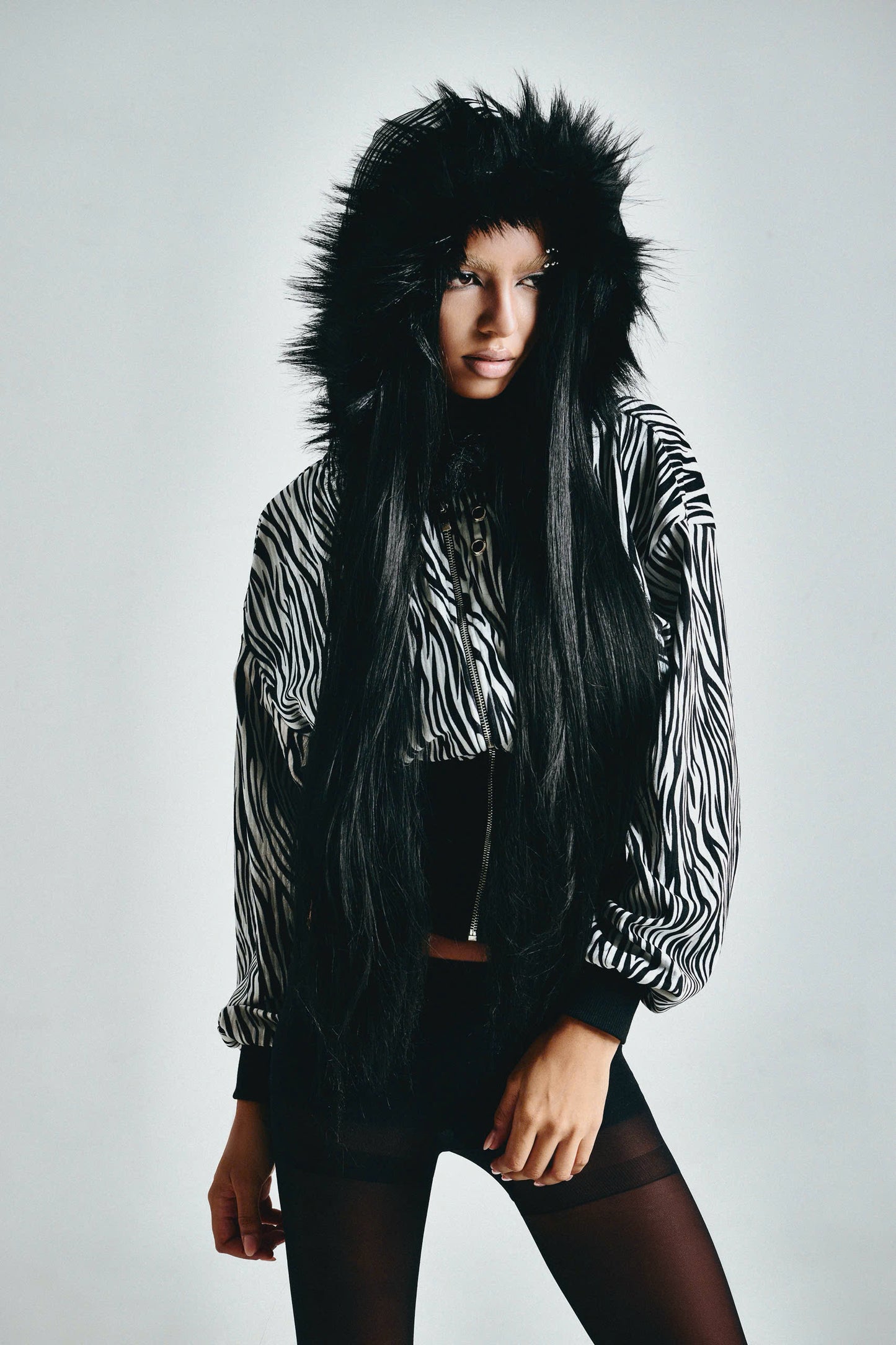 FF CROPPED ZEBRA HOODIE ZIP