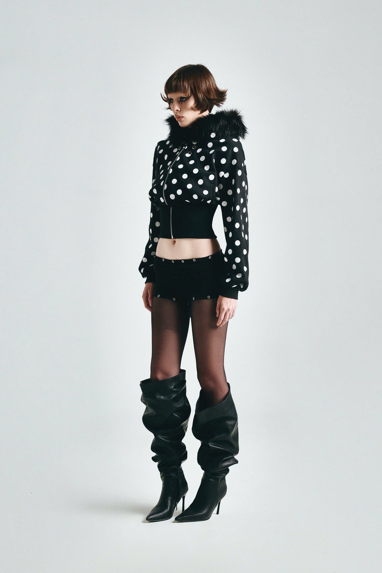 FF CROPPED POLKADOT HOODIE ZIP