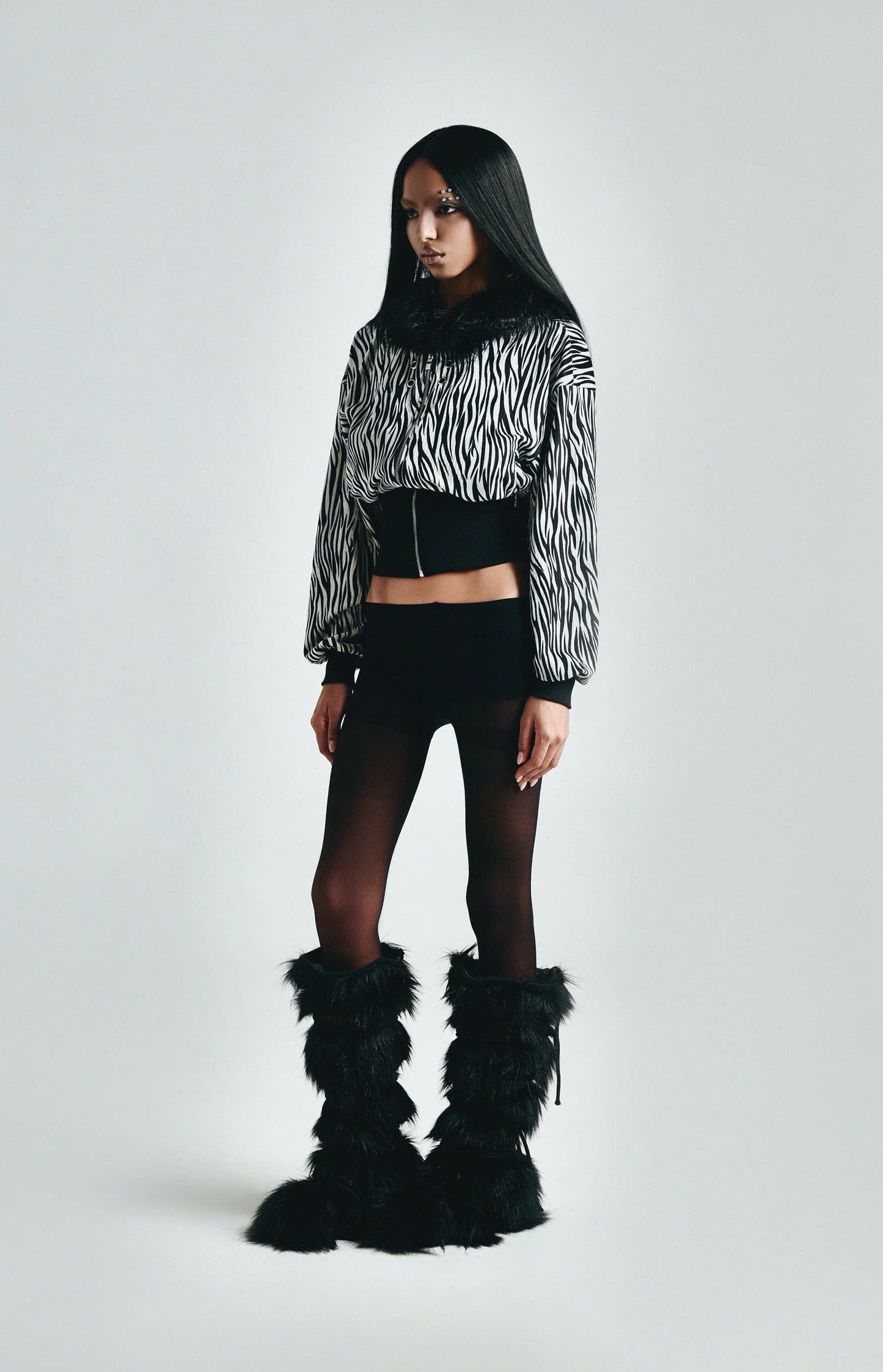 FF CROPPED ZEBRA HOODIE ZIP