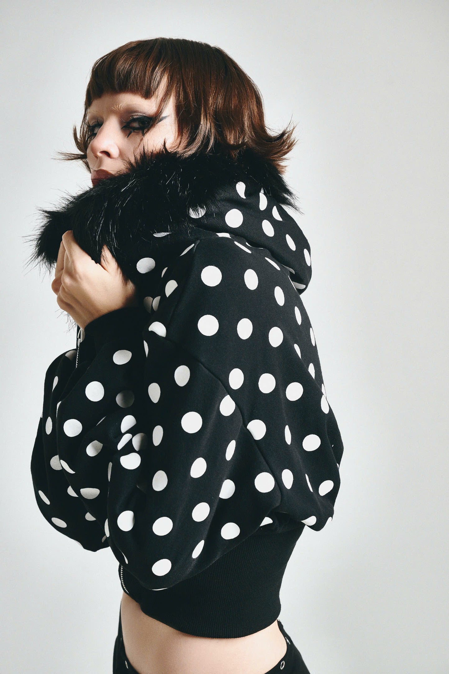 FF CROPPED POLKADOT HOODIE ZIP