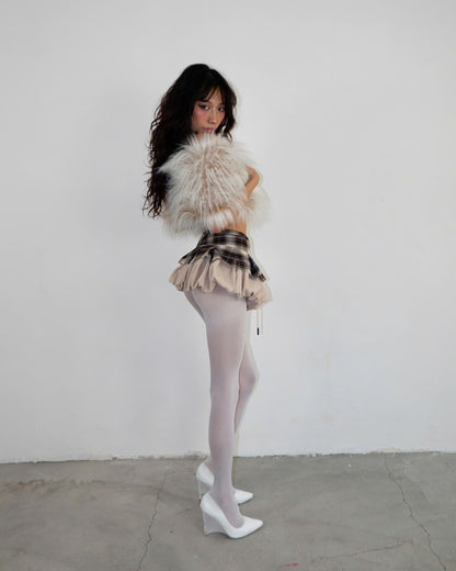 CHEQUER BUBBLE MINI SKIRT (WOMEN)