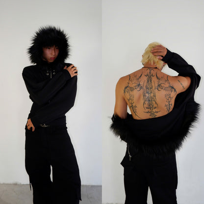 FF CROPPED BLACK HOODIE ZIP