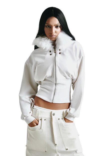 FF CROPPED WHITE HOODIE ZIP