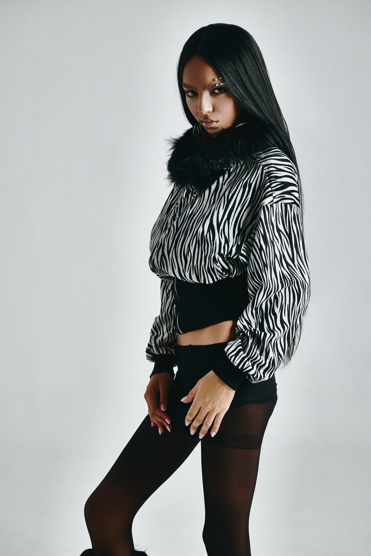 FF CROPPED ZEBRA HOODIE ZIP