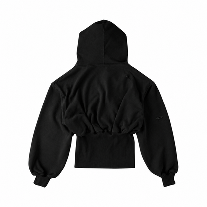 GASH CROPPED BLACK HOODIE ZIP