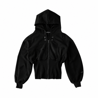 GASH CROPPED BLACK HOODIE ZIP
