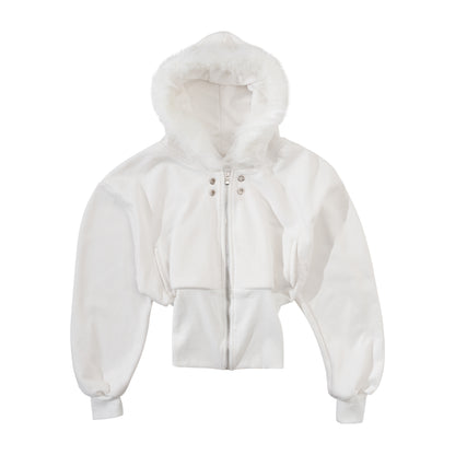 FF CROPPED WHITE HOODIE ZIP
