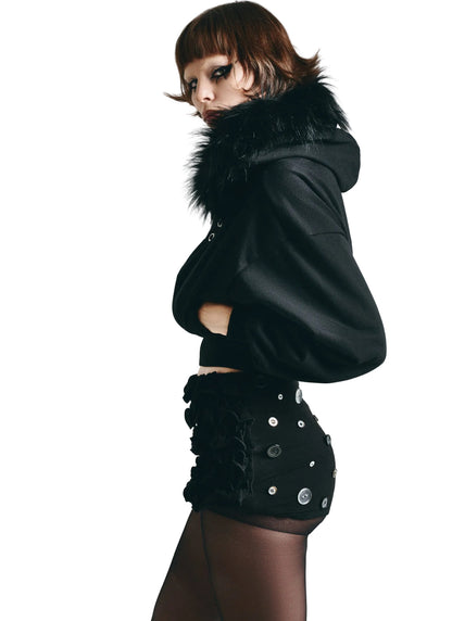 FF CROPPED BLACK HOODIE ZIP