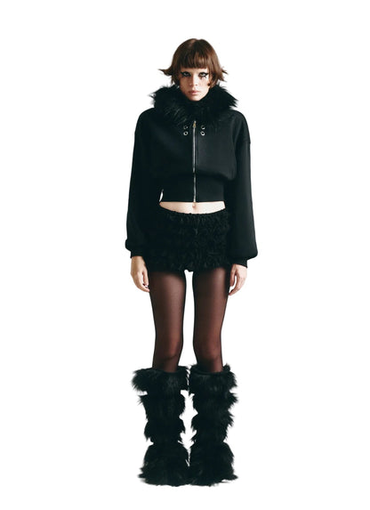 FF CROPPED BLACK HOODIE ZIP