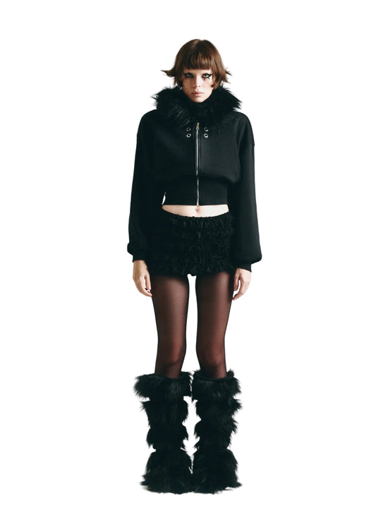 FF CROPPED BLACK HOODIE ZIP