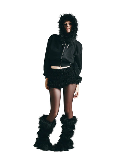 FF CROPPED BLACK HOODIE ZIP