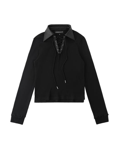 UMBL LEATHERCOL LS POLO