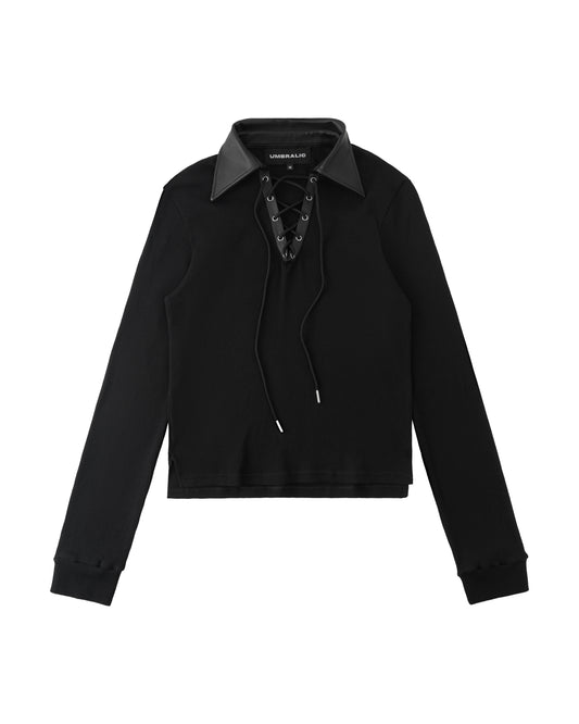 UMBL LEATHERCOL LS POLO