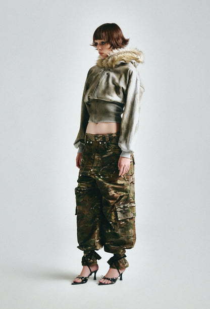 FF CROPPED DIRTYWASHED HOODIE ZIP