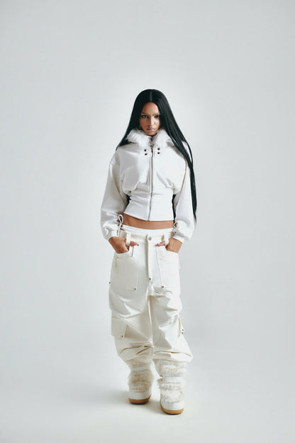 FF CROPPED WHITE HOODIE ZIP